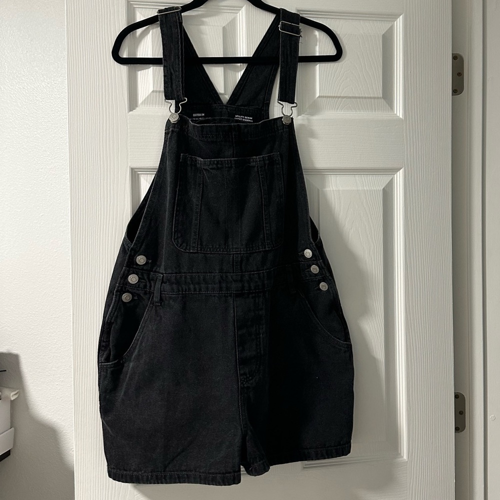 Cotton On Black Denim Utility Overall Shorts Size 10